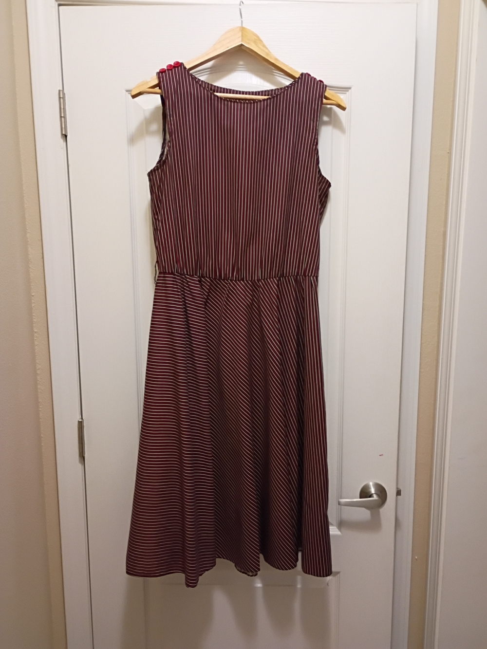 Micro striped sleeveless Fit And Flare Circle Skirt Midi Dress. Handmade Vintage